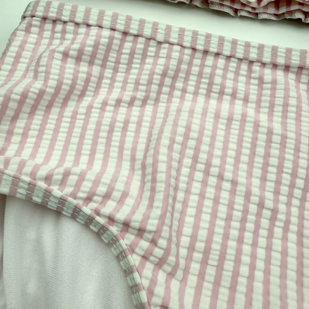 RuffleButts Pink Striped Swimsuit - Picture 2 of 5